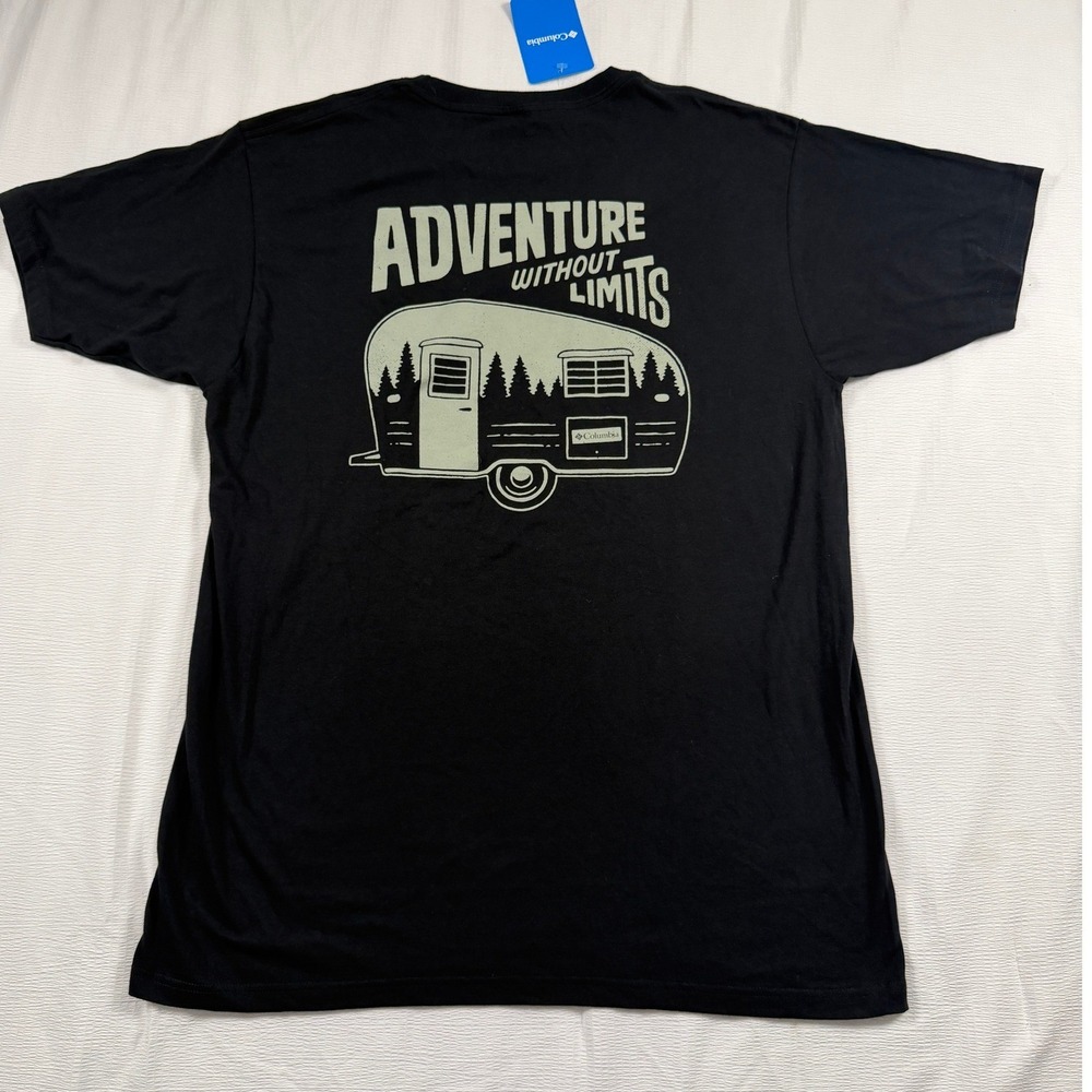 Columbia Mens Black Adventure Without Limits Camper Graphic T-Shirt Large NWT